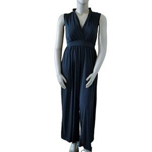 FASHION LOVE Plunge V-Neck Sleeveless Full Side Slit Palazzo Jumpsuit 1X Black